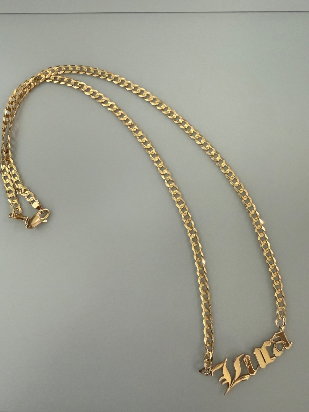 14K Solid Gold Nameplate Luca Necklace 18” long with 3.2 mm wide Curb Chain